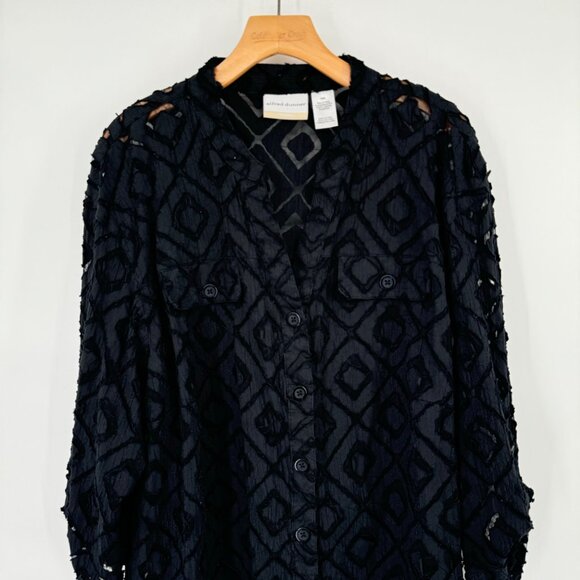 Alfred Dunner Women's semi Sheer Black Geometric Button-Down Blouse tunic Sz 18W - Picture 5 of 9